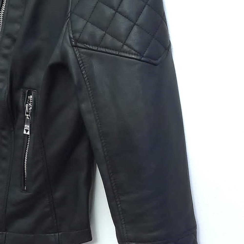 Guess black faux leather motorcycle inspired jacket size small